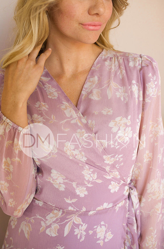 Melanee Orchid Floral Wrap Dress - DM Exclusive