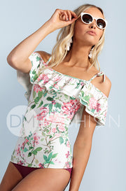 Off The Shoulder Double Ruffle Tankini Top - Dahlila Rose - FINAL SALE
