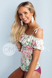 Off The Shoulder Double Ruffle Tankini Top - Dahlila Rose - FINAL SALE
