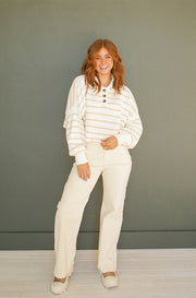 Megan Off-White Striped Collared Boxy Crop Sweater-FINAL FEW