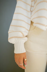 Megan Off-White Striped Collared Boxy Crop Sweater-FINAL FEW