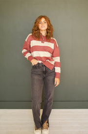 Percy Brick & Oatmeal Button Up Sweater - FINAL SALE