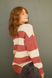 Percy Brick & Oatmeal Button Up Sweater - FINAL SALE