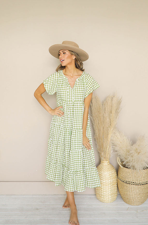 Claire Green and White Gingham Dress - FINAL FEW