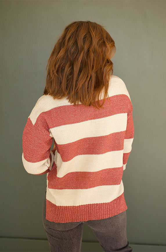 Percy Brick & Oatmeal Button Up Sweater - FINAL SALE