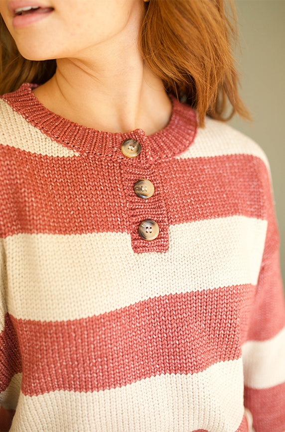 Percy Brick & Oatmeal Button Up Sweater - FINAL SALE