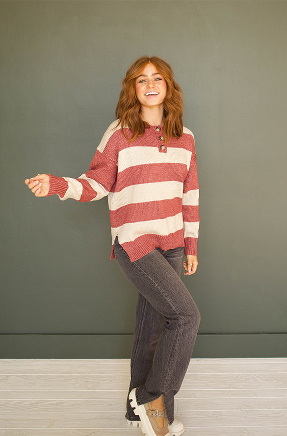 Percy Brick & Oatmeal Button Up Sweater - FINAL SALE