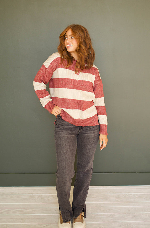 Percy Brick & Oatmeal Button Up Sweater - FINAL SALE