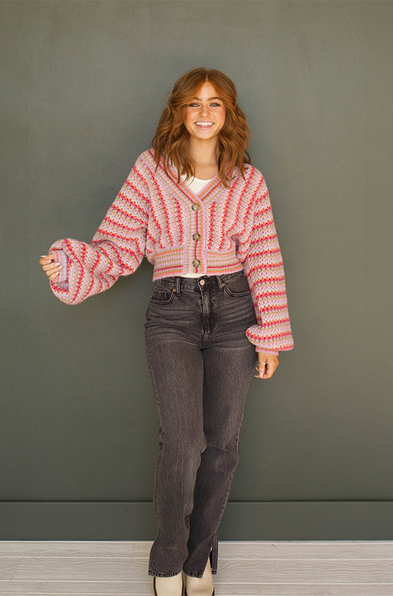 Rainbow Striped Knitted Cardigan- FINAL FEW - FINAL SALE