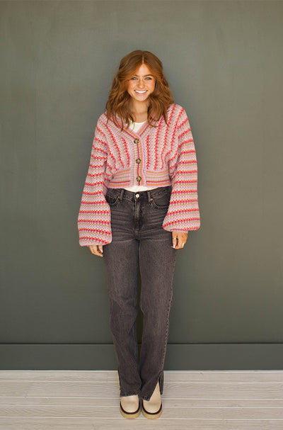 Rainbow Striped Knitted Cardigan- FINAL FEW - FINAL SALE