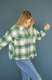 Up Beat Hunter Green Plaid Shacket - FINAL SALE