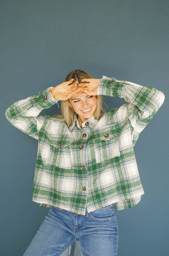 Up Beat Hunter Green Plaid Shacket - FINAL SALE