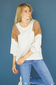 Without You Oatmeal Color Block Top - FINAL SALE
