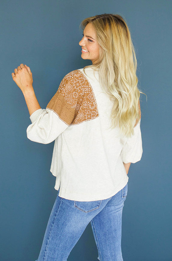 Without You Oatmeal Color Block Top - FINAL SALE
