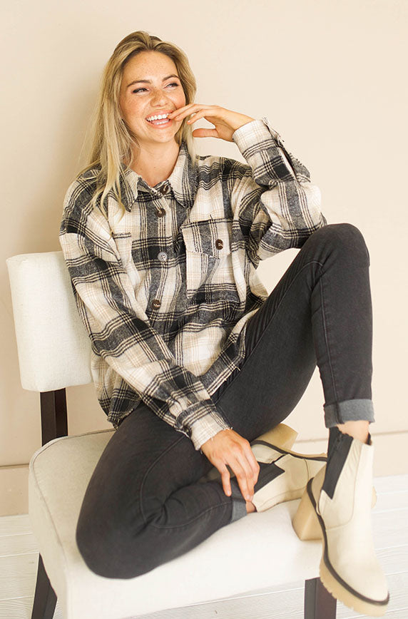 Up Beat Black Plaid Shacket - FINAL SALE