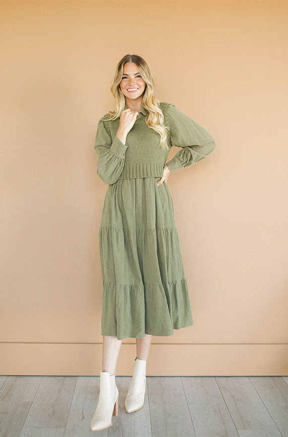 Angelica Olive Green Sweater Dress - Restocked - Nursing Friendly