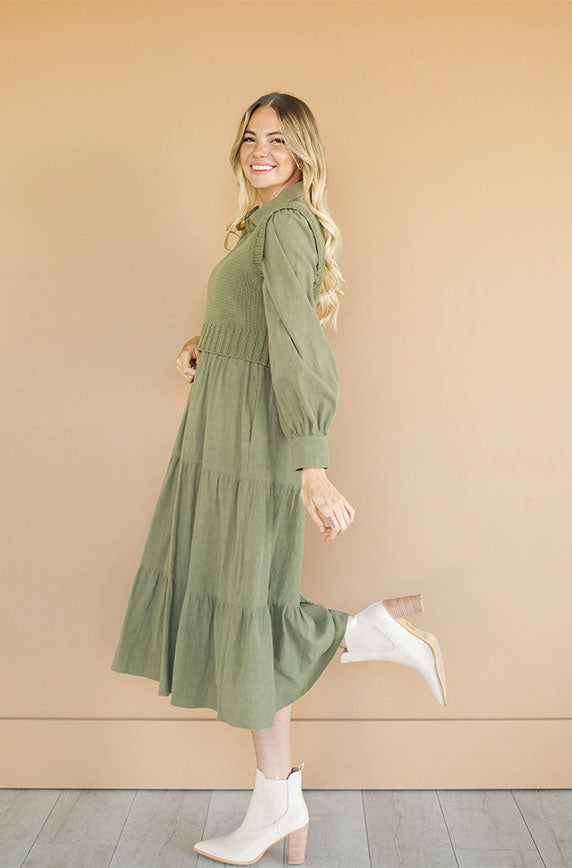 Angelica Olive Green Sweater Dress - Restocked - Nursing Friendly