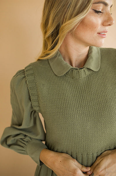 Angelica Olive Green Sweater Dress - Restocked - Nursing Friendly