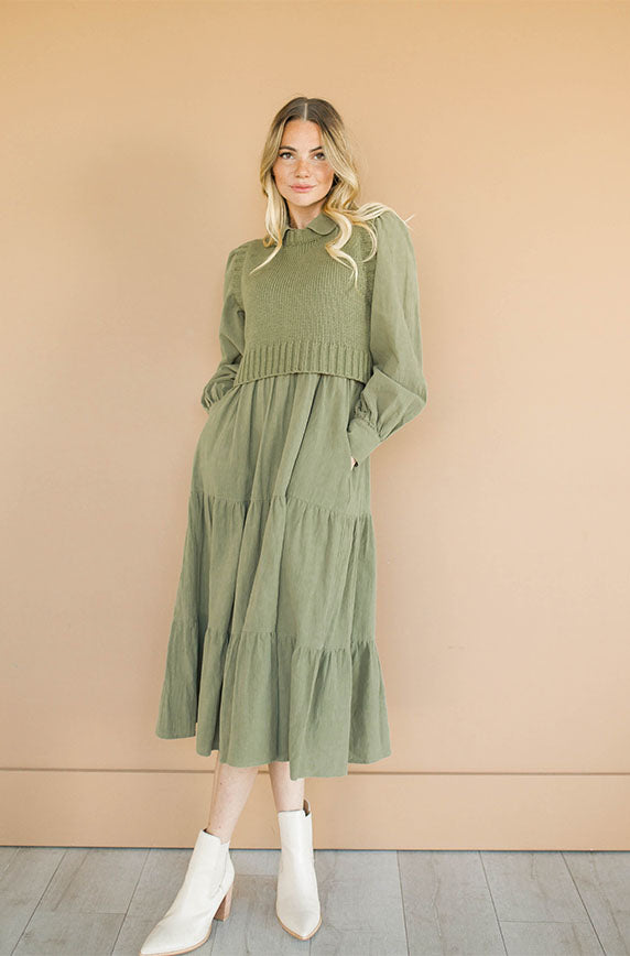 Angelica Olive Green Sweater Dress - Restocked - Nursing Friendly