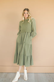 Angelica Olive Green Sweater Dress - Restocked - Nursing Friendly