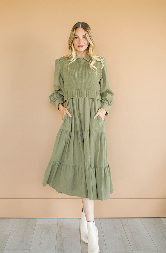 Angelica Olive Green Sweater Dress - Restocked - Nursing Friendly