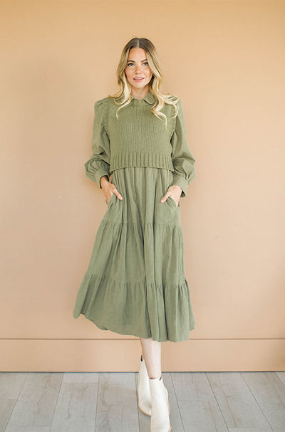 Angelica Olive Green Sweater Dress - Restocked - Nursing Friendly