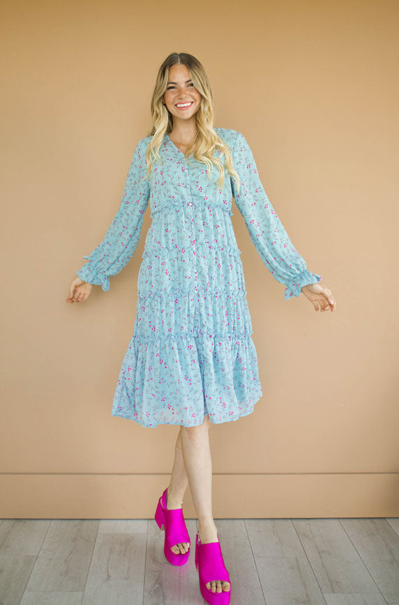 Becca Blue Roses Midi Dress - DM Exclusive - Nursing Friendly - Maternity Friendly