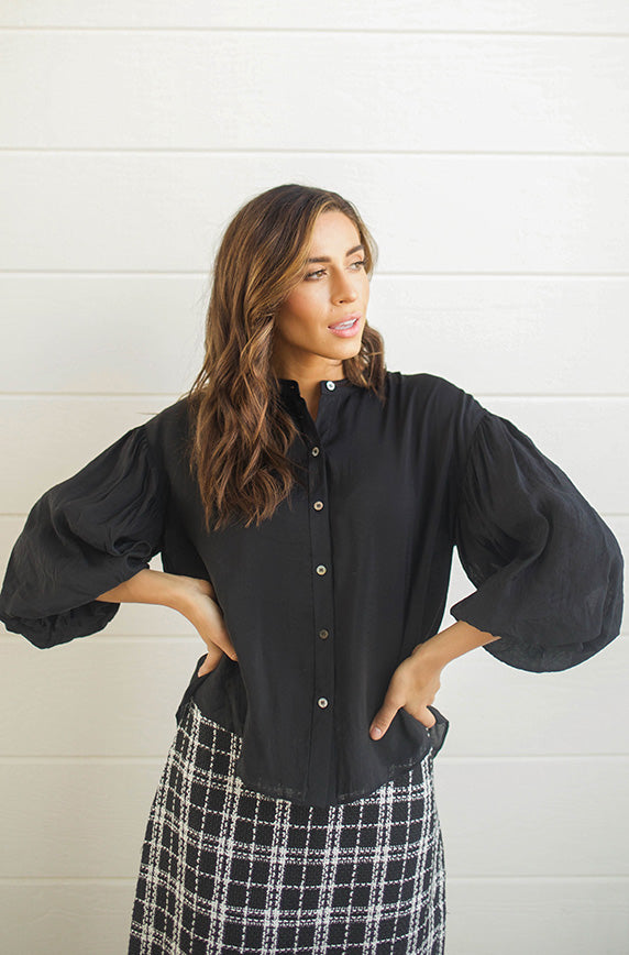 Guinevere Black Button Down-FINAL SALE