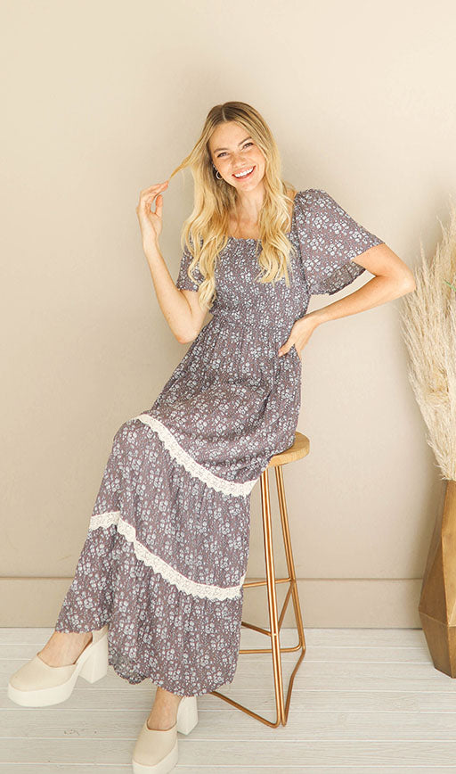 Emmy Floral Taupe Maxi Dress - FINAL SALE