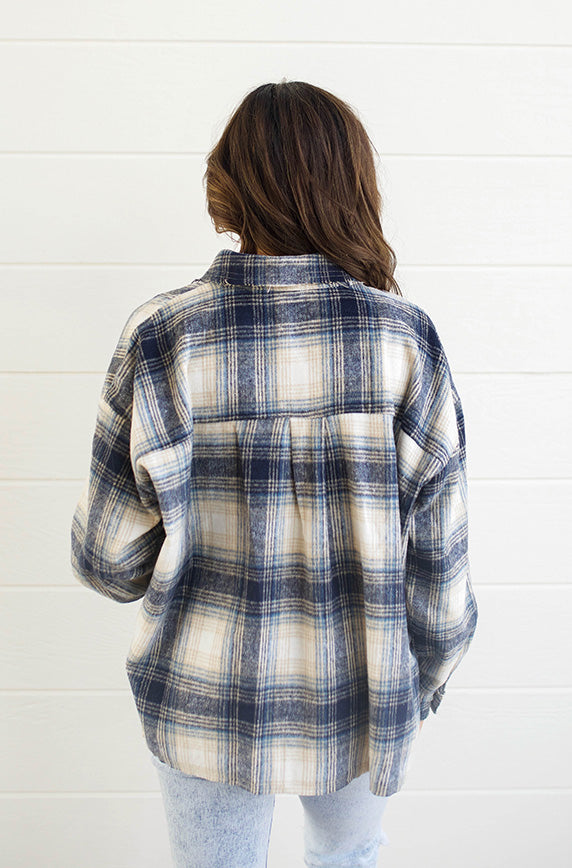 Up Beat Navy Plaid Shacket - FINAL SALE