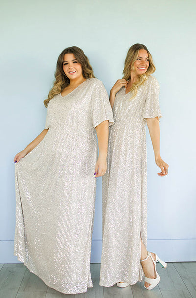 Daphne Champagne Sequin Gown - DM Exclusive - Maternity Friendly