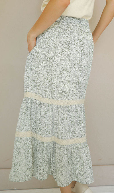 Forever Green Floral Midi Skirt- FINAL SALE