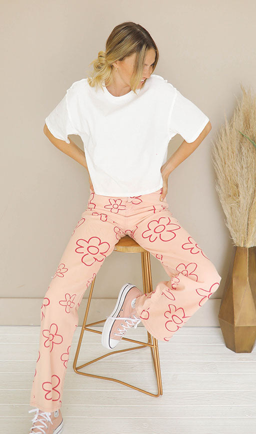 You Make Me Daisy Pink Jeans - Restocked