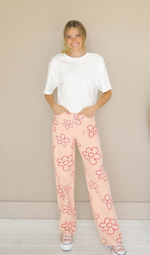 You Make Me Daisy Pink Jeans - Restocked