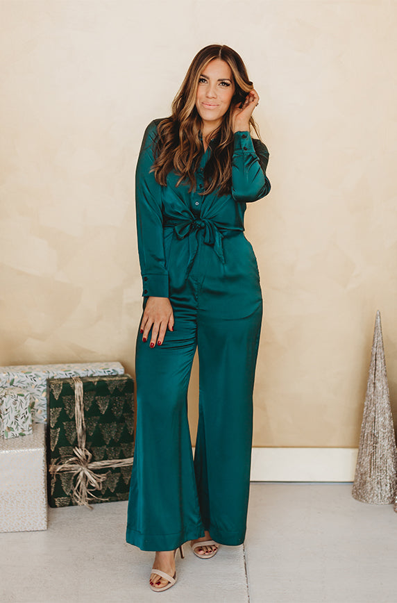 Kelsey Emerald Green Satin Jumpsuit