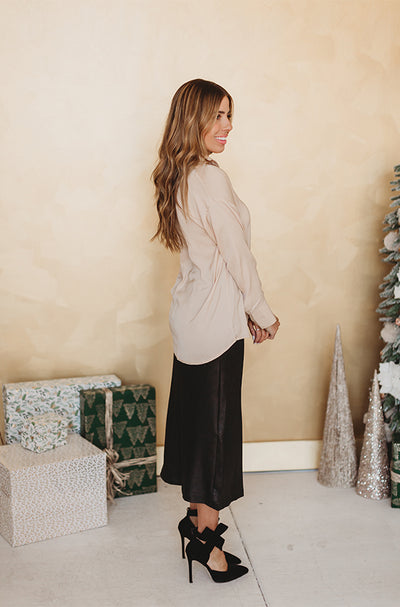 Perfect Timing Latte Satin Blouse - FINAL FEW