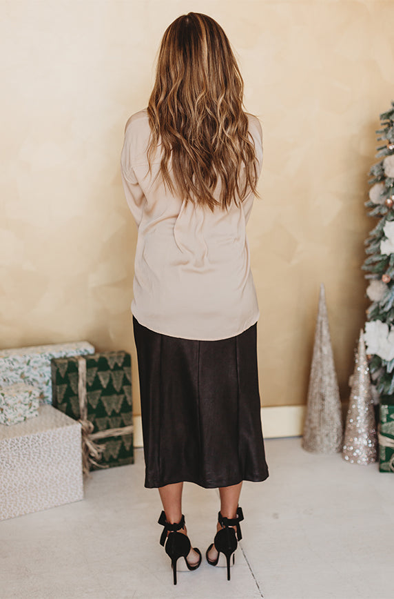 Perfect Timing Latte Satin Blouse - FINAL FEW