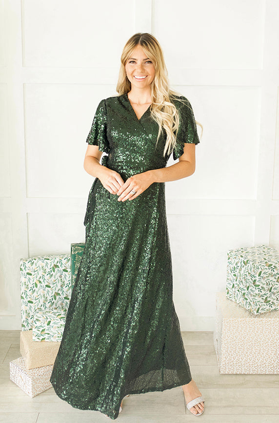 Aria Hunter Green Sequin Dress - DM Exclusive - Restocked