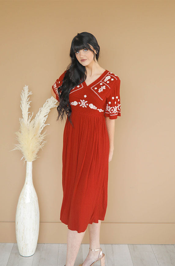 Marlee Brick Embroidery Midi Dress - DM Exclusive - Maternity Friendly - FINAL SALE S Marlee Brick Embroidery Midi Dress - DM Exclusive - Maternity Friendly - FINAL SALE S