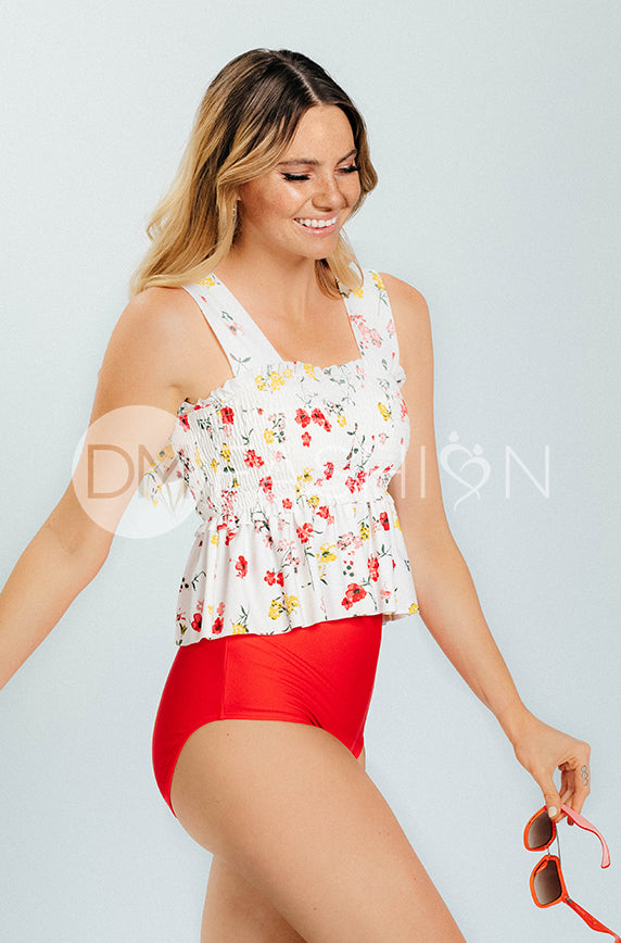 Back Tie Smocked Peplum Top - Golden Meadows