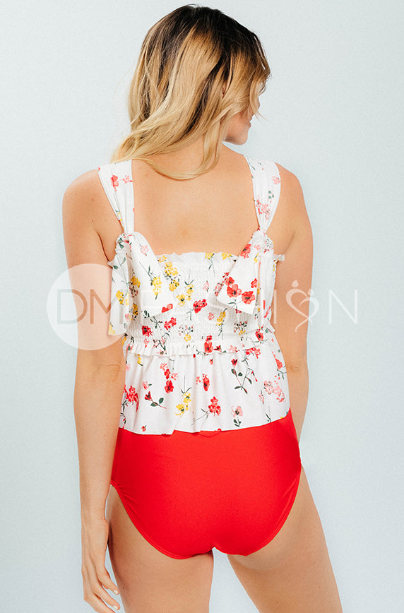 Back Tie Smocked Peplum Top - Golden Meadows