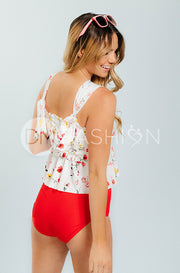 Back Tie Smocked Peplum Top - Golden Meadows