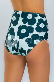 Front Tie High Waist Bottom - Groovy Daisy Teal
