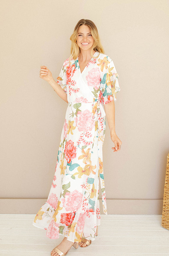 Halie Peonies Wrap Dress - DM Exclusive - Nursing Friendly - Maternity Friendly