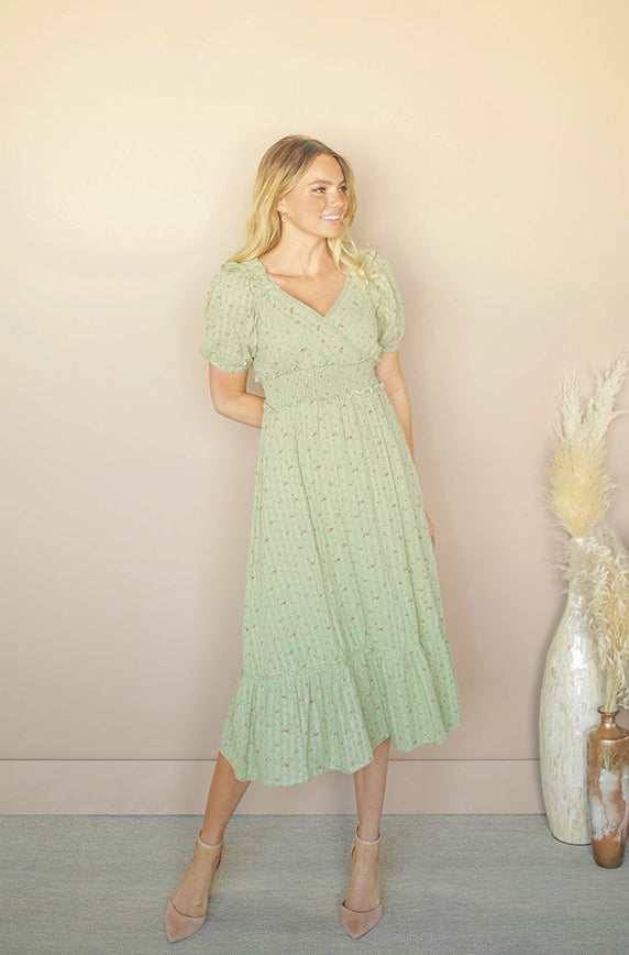 Sophia Green Tea Floral Print Dress - FINAL SALE