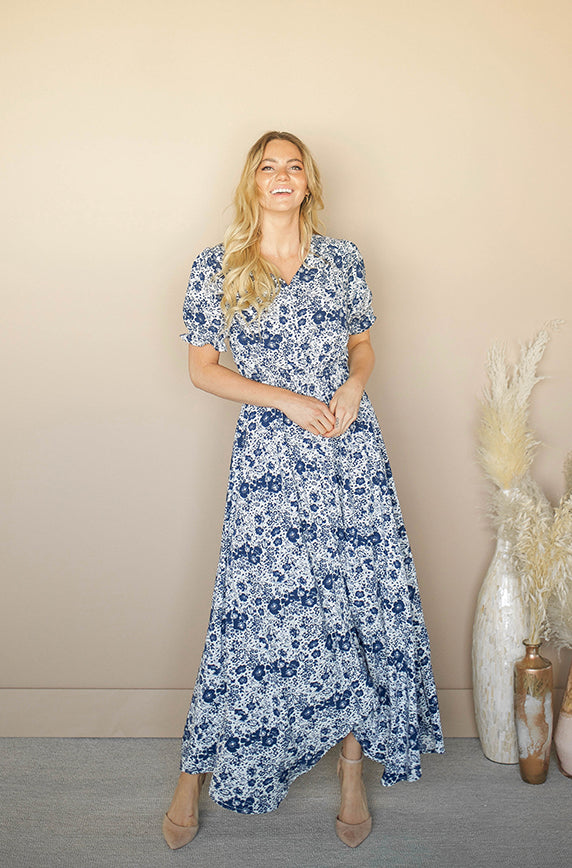 Verona Navy Floral Button Down Maxi - DM Exclusive - Nursing Friendly - Maternity Friendly - FINAL SALE