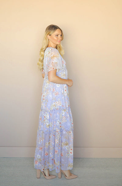Corrine Periwinkle Blue Floral Maxi Dress - FINAL SALE