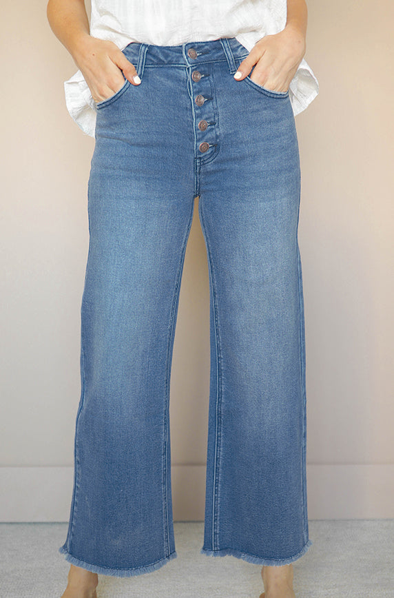 Don't Look Back Mid Wash Cropped Jeans- FINAL FEW