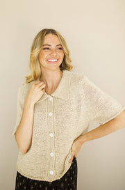 School's In Taupe Button Front Top- FINAL FEW
