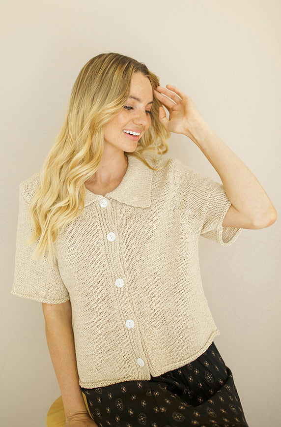 School's In Taupe Button Front Top-FINAL SALE